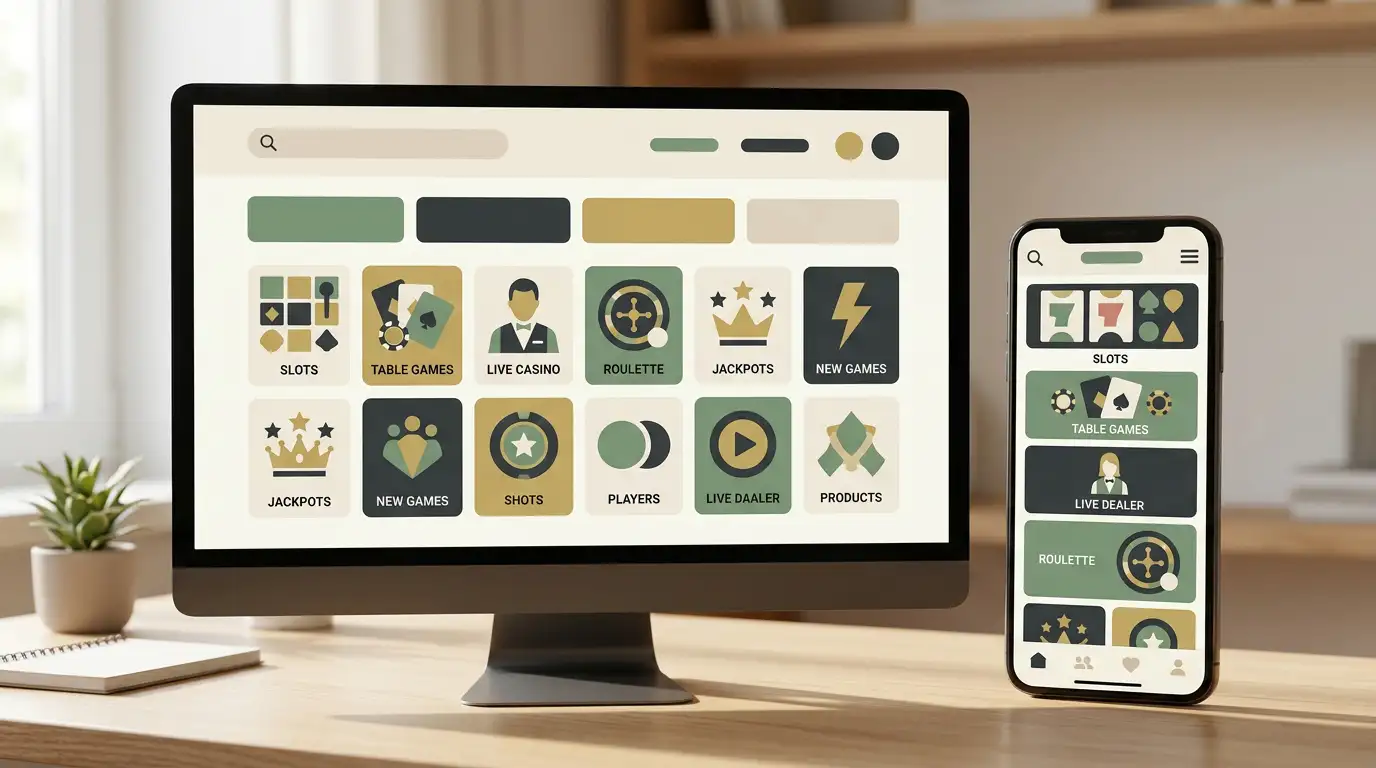Conceptual mobile and desktop casino browsing setup