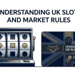 Abstract slot reels beside a neutral Great Britain stake-limit information card