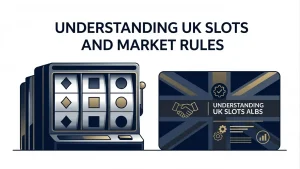 Abstract slot reels beside a neutral Great Britain stake-limit information card