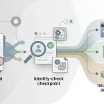 Illustration of a withdrawal process moving from cashier request through identity check to payout status