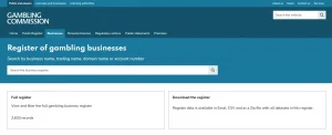 UK Gambling Commission public register licence verification screen